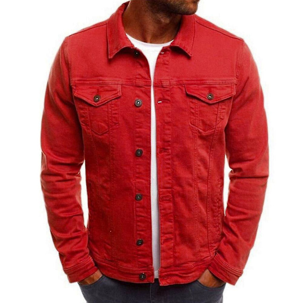 Miesten syksyn talven napillinen yksivärinen vintage-tyylinen denim-takki, paita, päällystakki, laskettava kaulus M