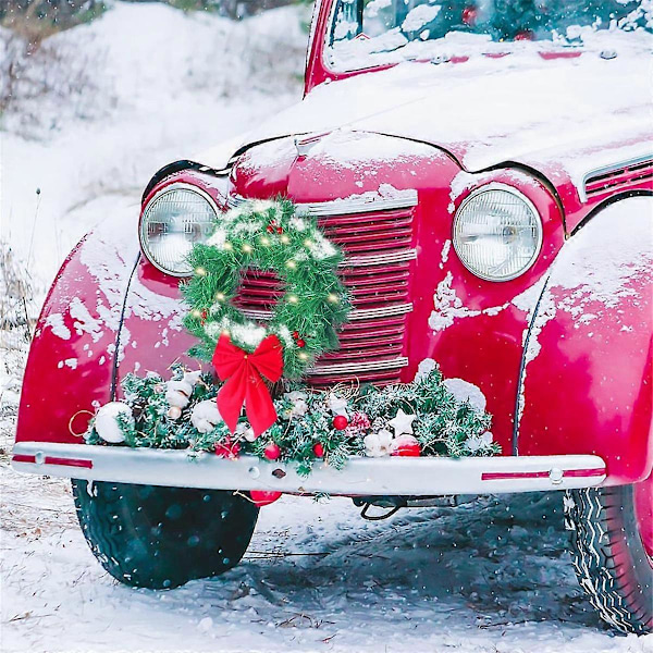 Julkrans för bil, lastbil, SUV med LED-belysning, dekoration för grill, bil, alla väder, vinter