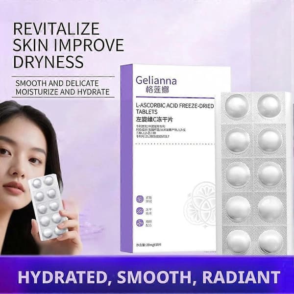 L-Ascorbinsyre VC Solid Essence Tabletter Frysetørret Lysnende Ansigts Serum light orange