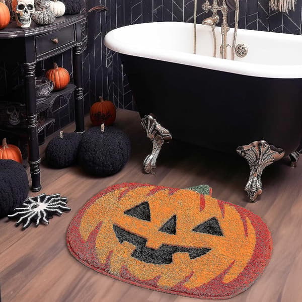 Halloween Badeværelsesindretning Efterår Græskar Badeværelsestæpper Skridsikre Sjove Søde Bademåtter Til Badeværelse Brusebad Badekar Mikrofiber Vaskbart Absorberende Tæppe Efterår