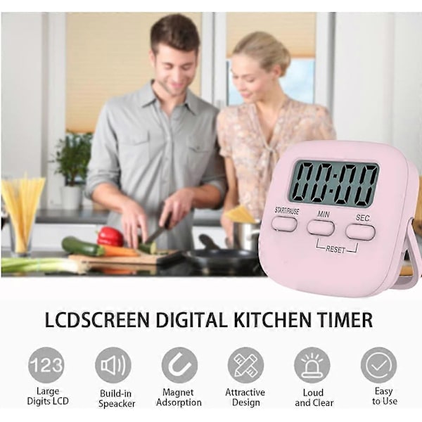 Digitale kjøkkentimere med magnetisk nedtellingstimer med stor LCD-skjerm, bakre brakett, hengehull for matlaging, studier, trening og baking