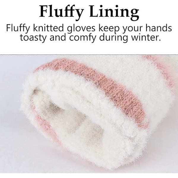 Varme handsker til kvinder, strikkede varme handsker, elastiske fluffy damehandsker, vinteruldforing