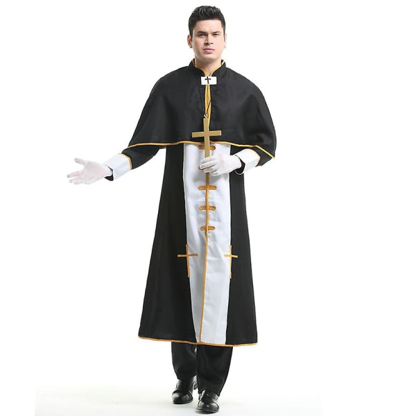 Par Halloween Dräkt För Kvinnor Män Medeltida Cosplay Präst Nunna Missionär Dräkt Kyrka Religiösa kloster Festklänning Men XL