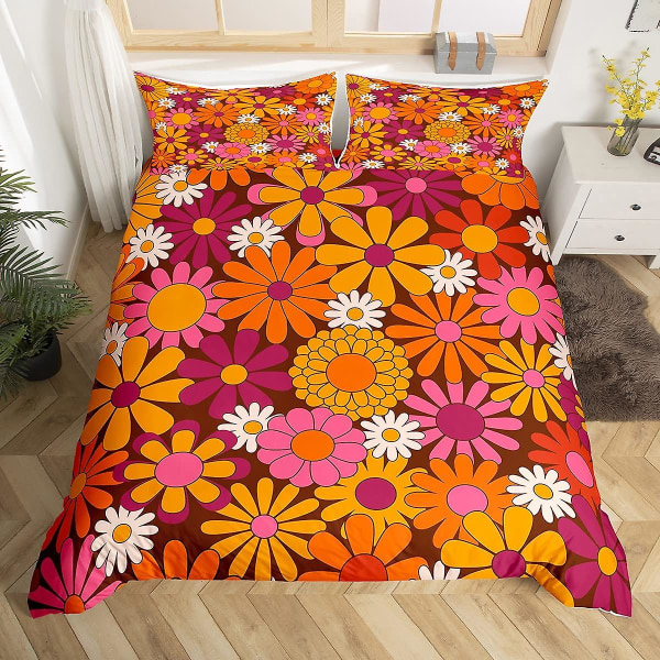 Groovy Daisy Sengesett King Queen Size Retro Blomster Dynetrekksett Psykedelisk Blomstrete Dynetrekk Mikrofiber Dyne Trekk