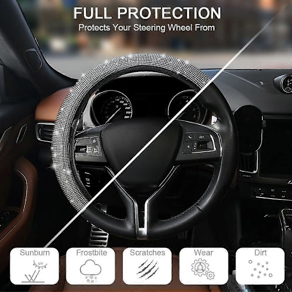 Bling Rattöverdrag, Diamantrattöverdrag för Kvinnor Universellt för Fordon/Bil/Auto/SUV, Diamantkristall Rattöverdrag för de Flesta
