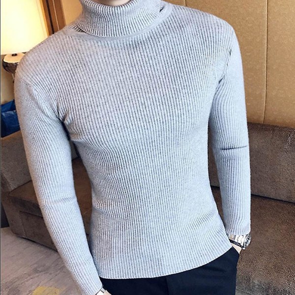 Herr Polotröjor Och Pullovrar Stickad Tröja Vinter Herr Pullover Ull Casual Enfärgade Kläder