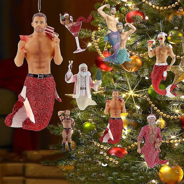 Manlig Sjöjungfru Julgransdekoration Festliga Personliga Presenter Hantverk Bilhängen Hängande Ornament Sjömansdockor Barnpresenter 4