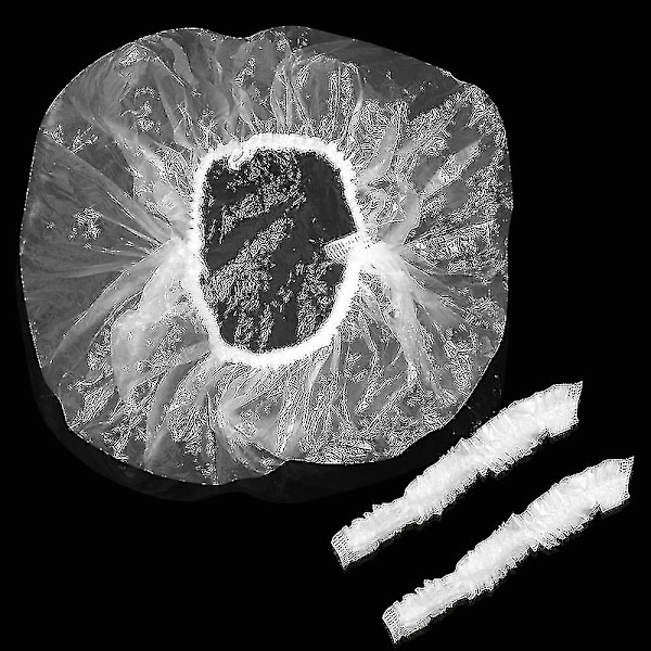 100 stk. Engangs Dusjhette Plast Vanntett Hodeplagg Hotell Hårfarge Dusjhette Transparent Skjønnhetssalonghette