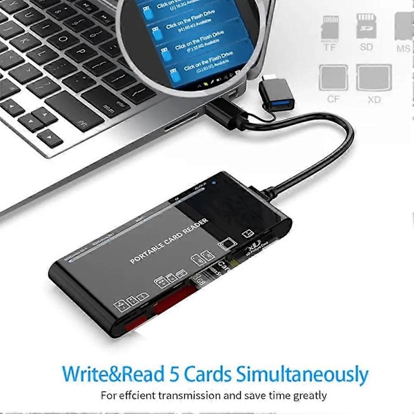 Laptop Tilbehør USB 3.0 Multi Funktionel Kortlæser CF/XD/MS/SD/TF Kort 7 i 1. USB Kortlæser