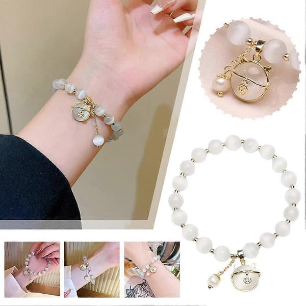 Lucky Moonstone Pärlor Katt Armband Lockar Rikedom Kvinnor Mode Present O0C8