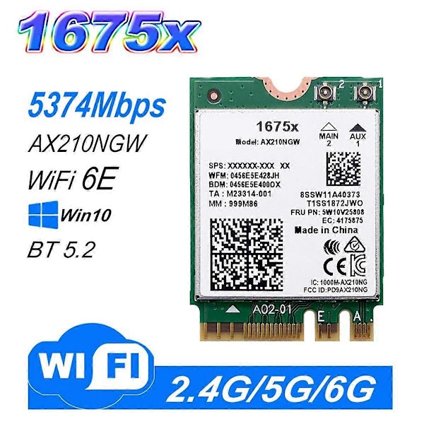 Til 1675X WiFi-kort+8DB Antenne Kit AX210NGW AX1675X Wi-Fi 6E 2.4G 5G 6G 5374Mbps BT 5.2 M.2 NGFF W