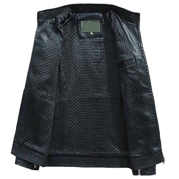Herre Stand Collar Tyk Casual Læderjakke Black Green XL