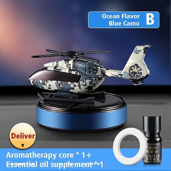 Solar Roterende Helikopter Bil Parfyme Aromaterapi For Dashbord Gave Camo Blue