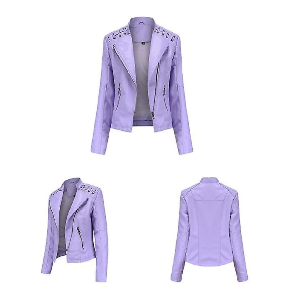 Läderjacka för kvinnor Casual dragkedja finns i 12 färger Purple B XXL