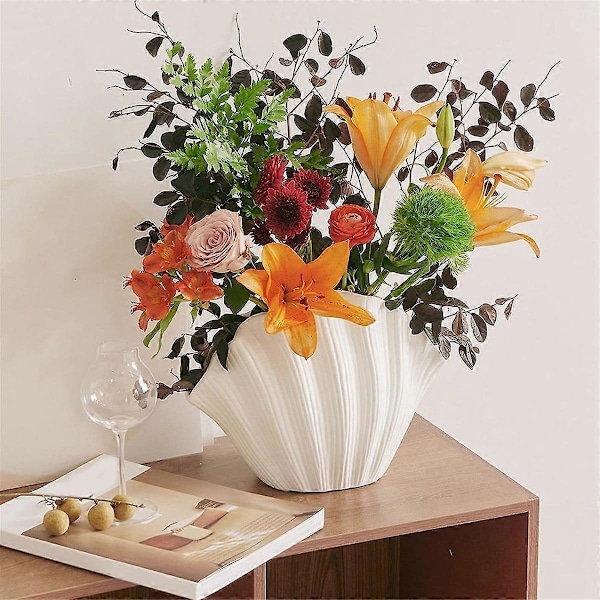 Nordisk Stil Skalformet Keramisk Vase Boligindretning Bordplade Kunstig Blomsterplanteholder Service Blomsterarrangement A