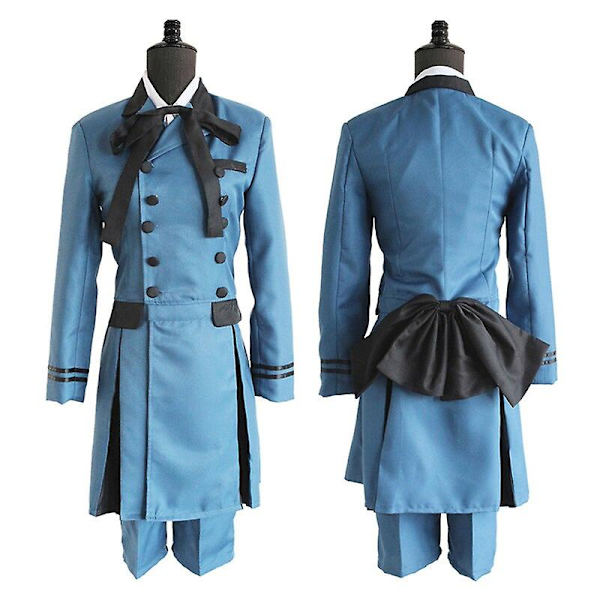 Ny Black Butler Kuroshitsuji Ciel Phantomhive Cosplay Kostym Vuxen Aristokrat Blå Dubbelknäppt Kavajuniform Set Och Peruker man M
