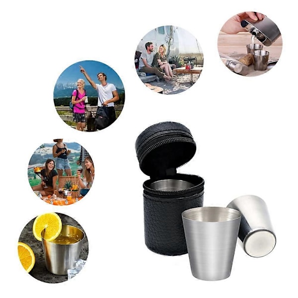 Polerade 30 ml Mini Shotglas i Rostfritt Stål Dricksglas med Läderfodral