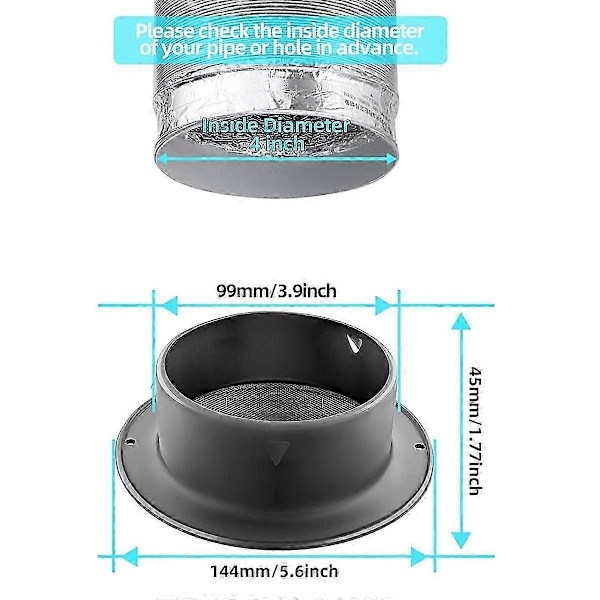 10 cm 304 Ruostumattomasta teräksestä valmistetut ilmastointiventtiilit, säleikkösuojus, tuuletusaukko, litteä kanavointi, ilmanvaihto