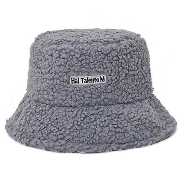 Mode Hip Hop Appa Bucket Hat Lammull Gorros Päls Fiske Appa Bucket Hat Arrow Pläd Panama Vinter Varm hatt Cap för kvinnor grey