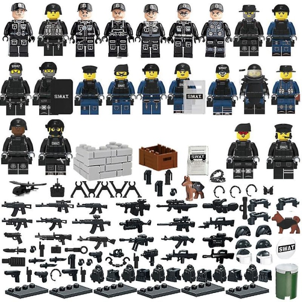 22 Stycken Militärpolis Byggstenar Minifigur Diy Små Partiklar