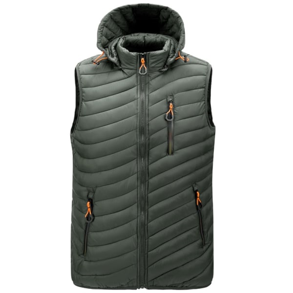 Stor Storlek M-6XL Herr Väst Jacka Höst Vinter Västar Enfärgad Manlig Hooded Ärmlös Jacka Army green XL