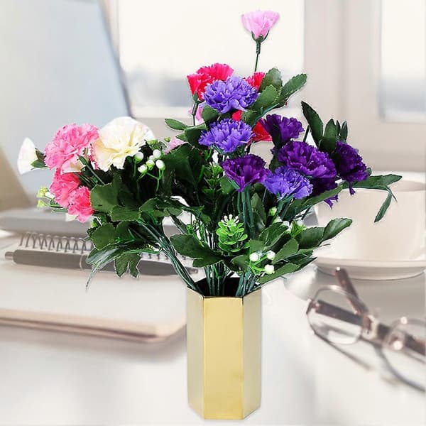 Sekskantet Multifunksjonell Pennholder Blomstervase i Rustfritt Stål Skrivebordsbørstebeholder