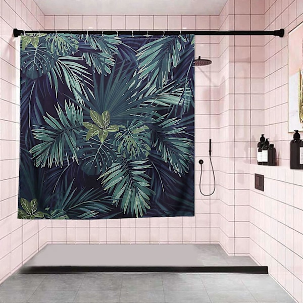 2X Grønt Dusjforheng Blader Trykk Moderne Naturlig Plantemønster Polyester Baderom Wat
