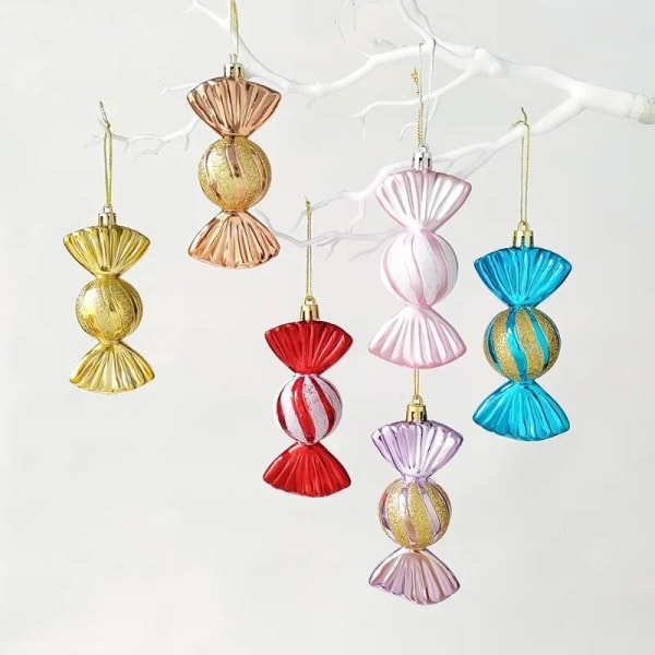 3-pack Julgodisbollar Ornament Godisform Julgranshänge Hemfest Nyår Juldekoration gold