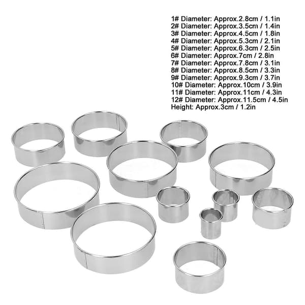 12 st Mousse Ringar i Rostfritt Stål Rund Kakform Set