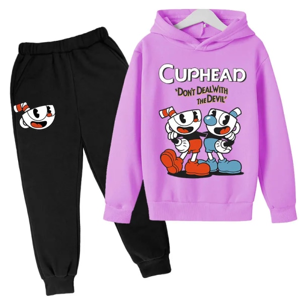 Kids Game Cuphead hoodie bomull Barn hoodies byxor tvådelade barnkläder set 4-14 år barn kläder Barn hoodies Red 7T-8T