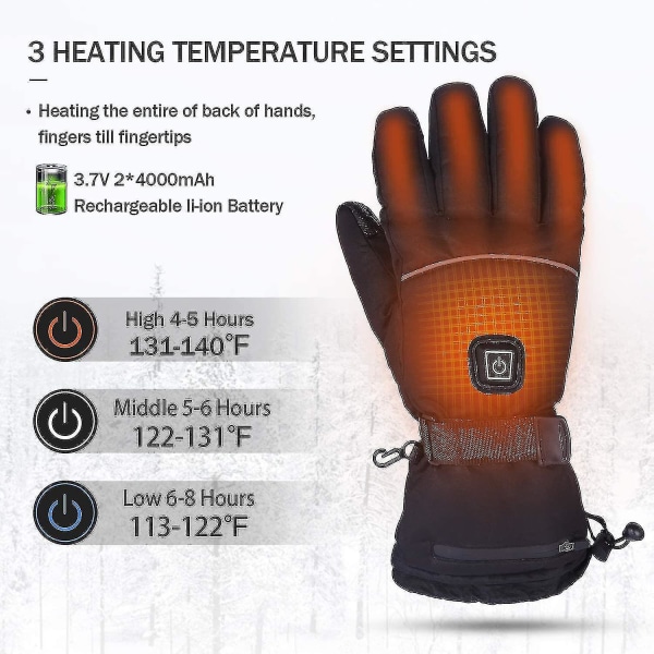 Uppvärmda handskar Vinterhandskar för män och kvinnor 3 värmenivåer Elektriska XL