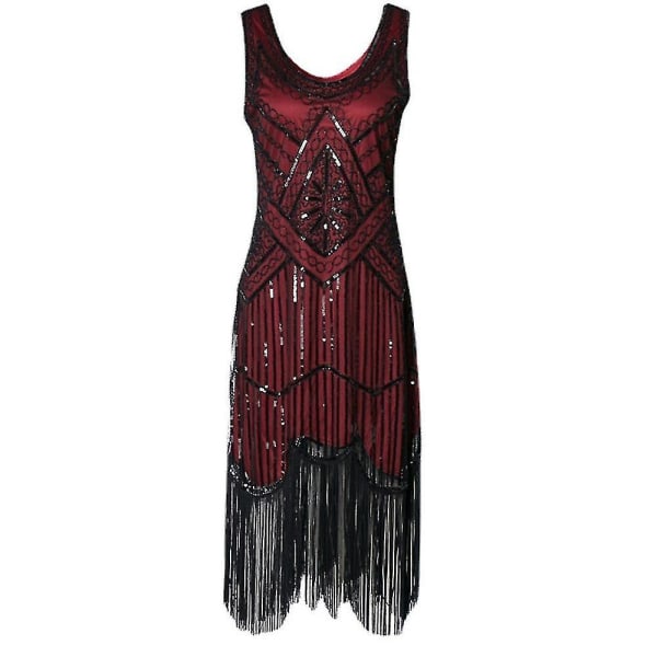 Halloween Dame 1920'er Festkjole Frynset Kostumekjole 20'er Pailletter Perlebesat Vintage Aftenfest Elegante Kjoler Black Red S
