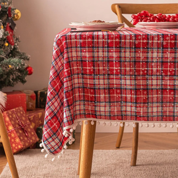 Juledekorasjon Nyttår Duk Rutete Snøfnugg Jul Hjem Spisebord Dekke Klut Rektangulær Salongbord Duk Small red and white 60x60cm