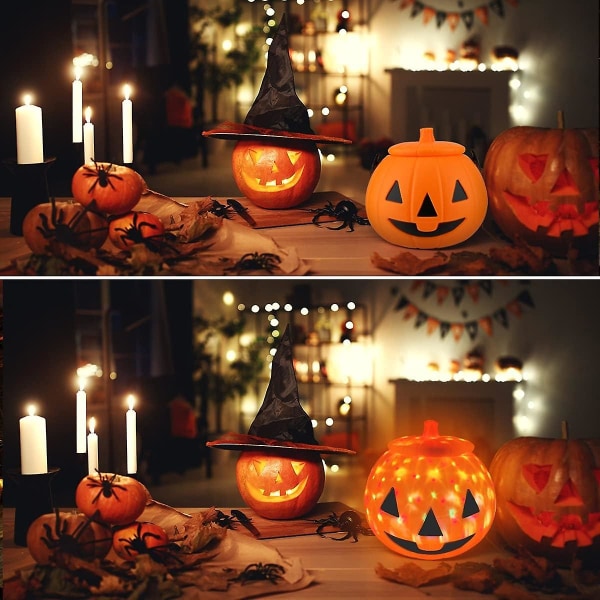 Pumpkin ämpäri pyörivällä valolla ja nauruun, Halloween-kurpitsaämpäri, muovinen Halloween-karkkiämpäri, Halloween-koristelu