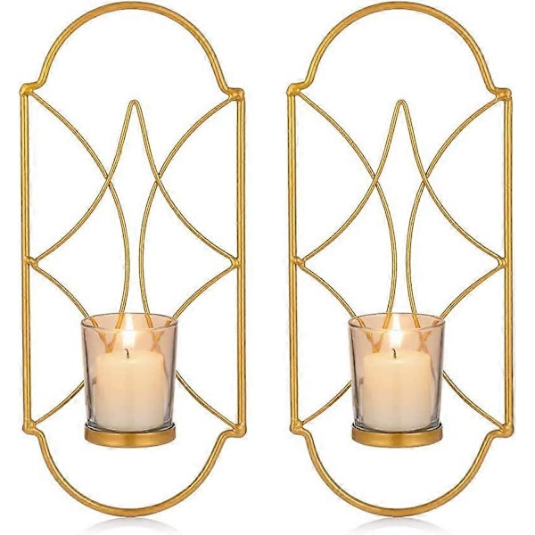 Sæt med 2 (Guld) Lysestager Tealight Lysestage Vægmonteret Metal Lysestager, Lysestage til Væg Soveværelse Badeværelse Stue Dekoration