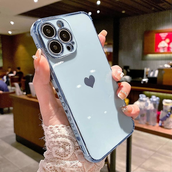 Kompatibel med iPhone 13 Pro Max Deksel Søt, Luksuriøs Kjærlighetshjerte Plating Ramme Design med Kamerabeskyttelse, Myk TPU Bumper - Grønn