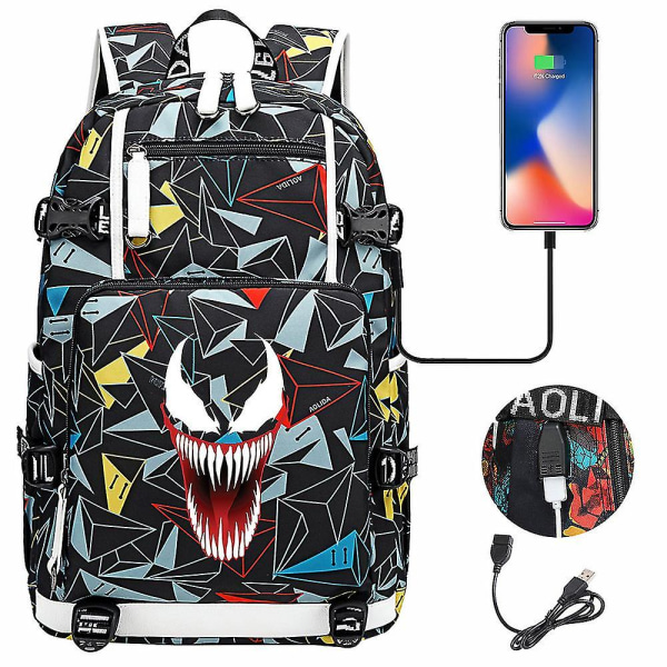 Venom Fashion Tryckt Usb Ungdoms Skolväska (1-4) Color-8