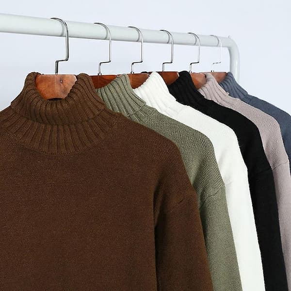 Tjockstickade herrtröjor med sammetsfoder, vintervarma kläder, topp med hög krage, enfärgad, lös, flexibel pullover för män Green L