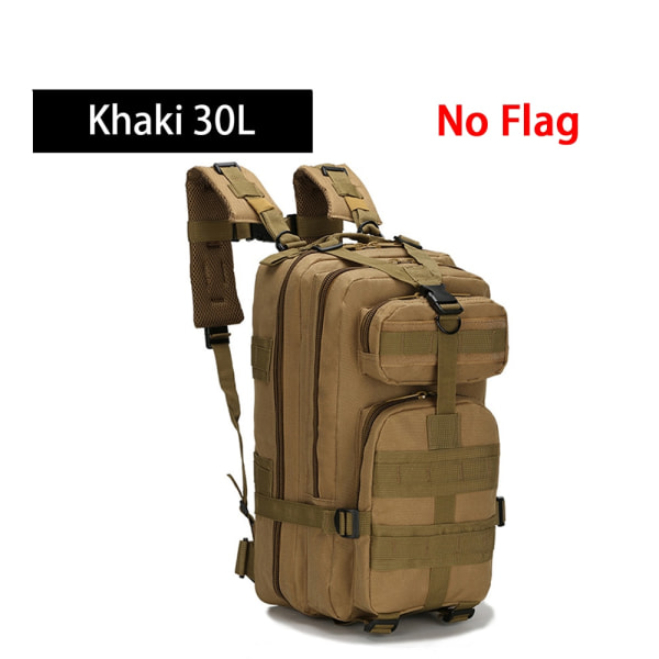 Taktisk ryggsekk Nylon Militær ryggsekk Vanntett Camping Jakt Fiske Turpakke Khaki (30L)  No Flag