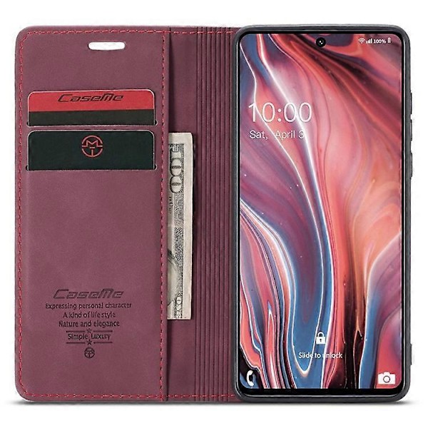 CASEME 013 Serie Magnetisk Smartphone Cover Kompatibel Med Samsung Galaxy M51, PU Læder Wallet Foldbart Stativ Telefon Cover Red