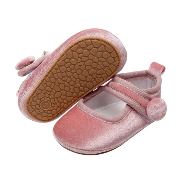Nyfött toddler Baby Flickor Mary Jane Skor Enfärgad sammet Princess Flats Casual Walking Shoes Pink 0-6 Months