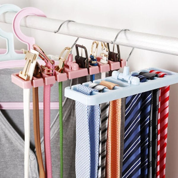 Bælteholder Hyldeholder 10 Slots Slips Bælte Tørklæde Rack Organizer Skab Kraftig Plast Garderobe Pladsbesparende, pink