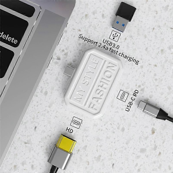 3-in-1 USB C -keskitinsovitin, tyyppi C - USB 3.0 -sovitin kannettavan tietokoneen PC-lisävarusteille, älypuhelimen jakaja -