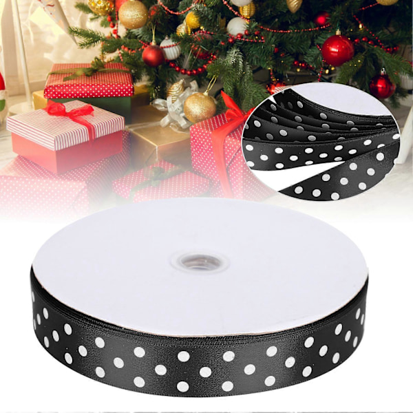 Satinband Prickigt Tryckta Hårrosetter Presentinslagning Knyt DIY Hantverksverktyg 100 Yards 2.5cm Svart