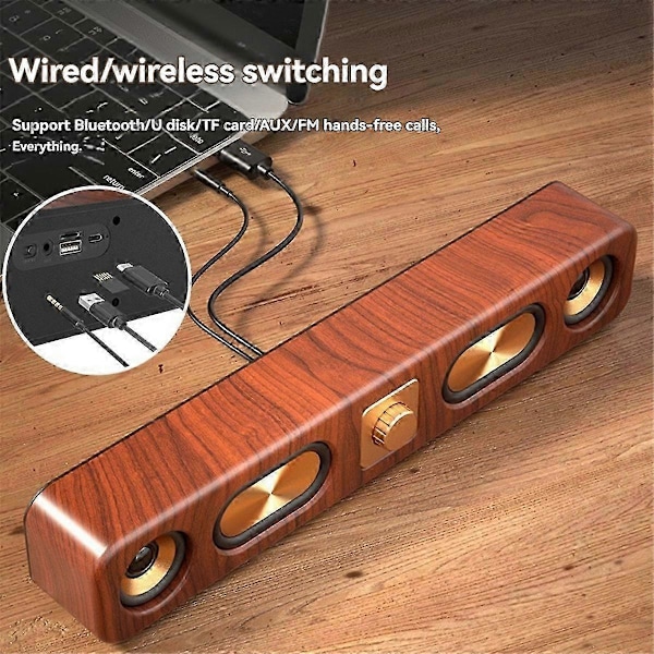 Træ Bluetooth Højttalere Bærbar Soundbar HiFi Stereo Kort Hjemmecomputer Desktop Trådløs Lyd FM Radio Subwoofer