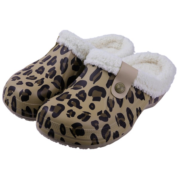 Innendørs kvinners varme tøfler Hagesko Myke vanntette plysj tøfler Par Leopard print 40-41(9.6-9.8 inch)