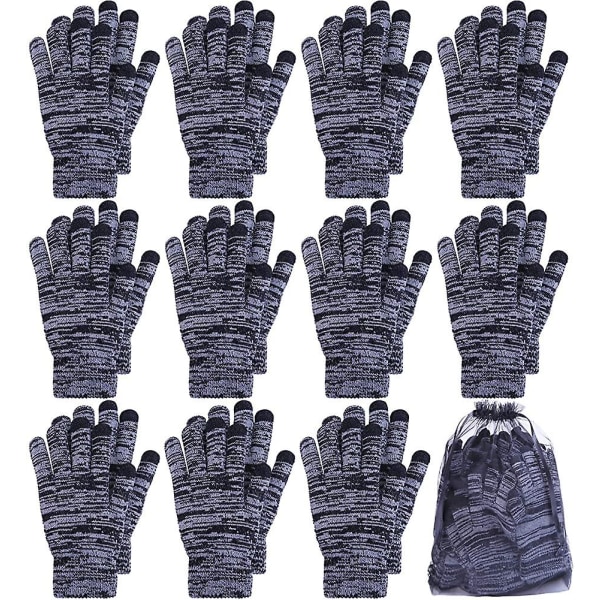 12 par vinterhandskar med pekskärm Stretchy Stickade texthandskar