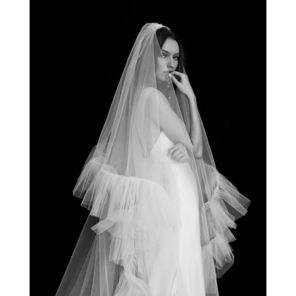 Katedraleslæb Brudekjole Blush Brudeslør Langt To Lag Blødt Tyl Slør Katedraleslæb off white 300cm