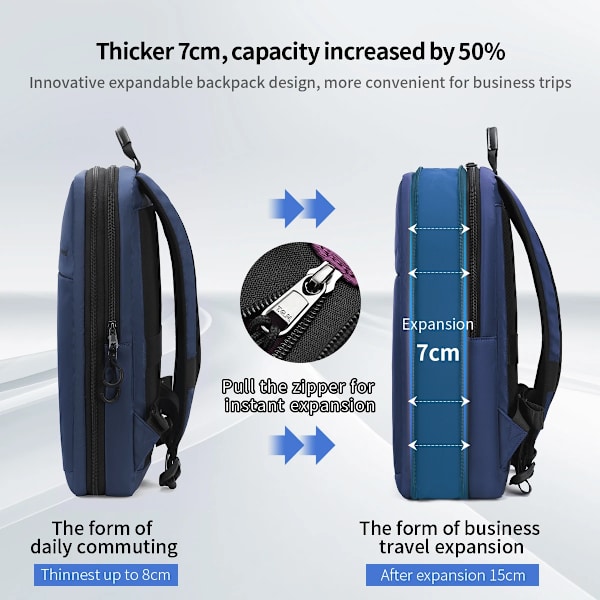 Livstidsgaranti Tunn Expanderbar Ryggsäck Män Kvinnor 14-15,6 Tums Laptop Ryggsäck Flickor Reseryggsäck Blue
