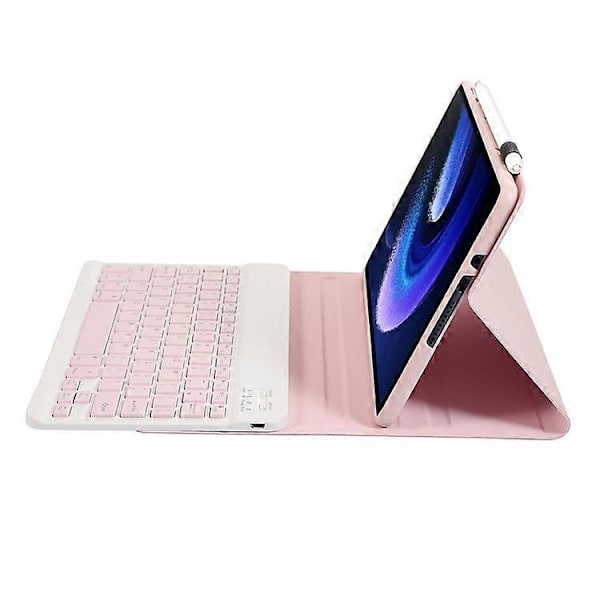 A0N7 Kompatibel for Xiaomi Pad 6 / Pad 6 Pro PU Lærdeksel Ultratynt Stativ Nettbrettveske med Avtakbart Bluetooth-tastatur Pink